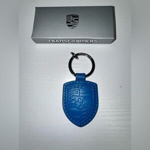 NWT Porsche Blue Leather Crest Keychain Transformers Collab Rare